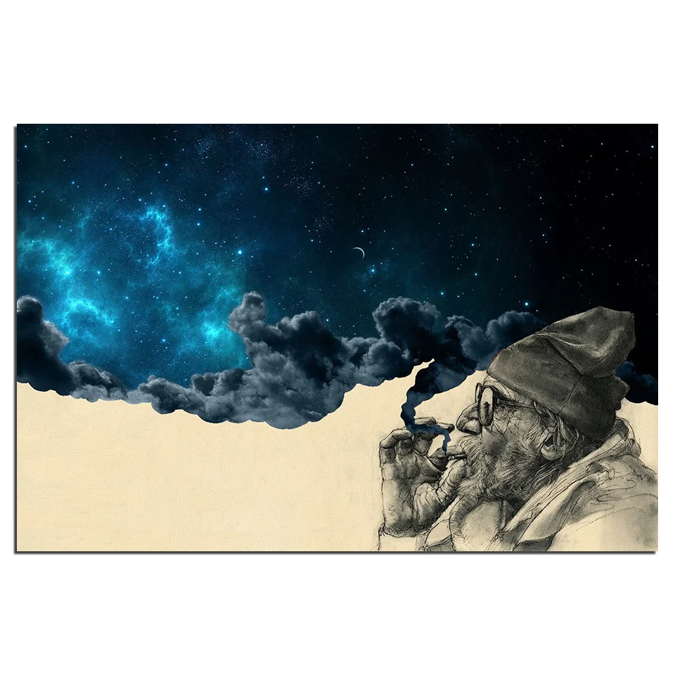 HD печать 1 шт. Холст Искусство Плакат дым и чудо-старый человек курить травку картина стены искусство картина украшение дома