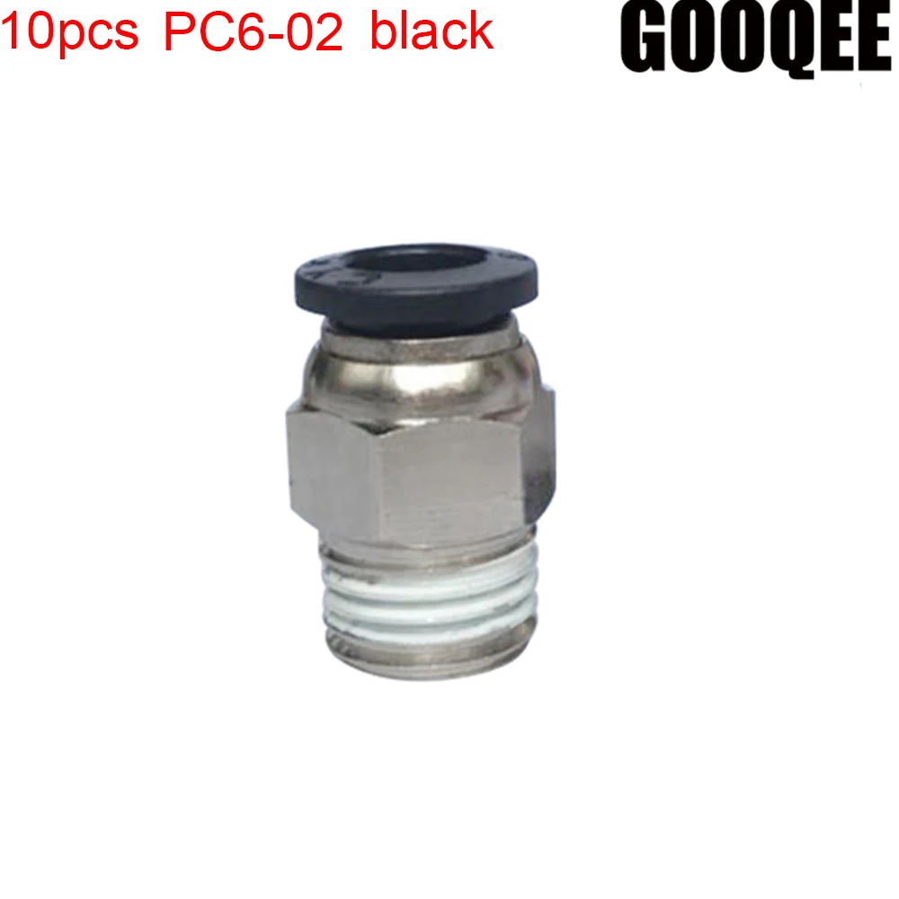 

10PCS PC6-02 black 1/4" BSPT Male Thread to 6mm Hole Tube Air Pneumatic Straight Quick Connector Fittings