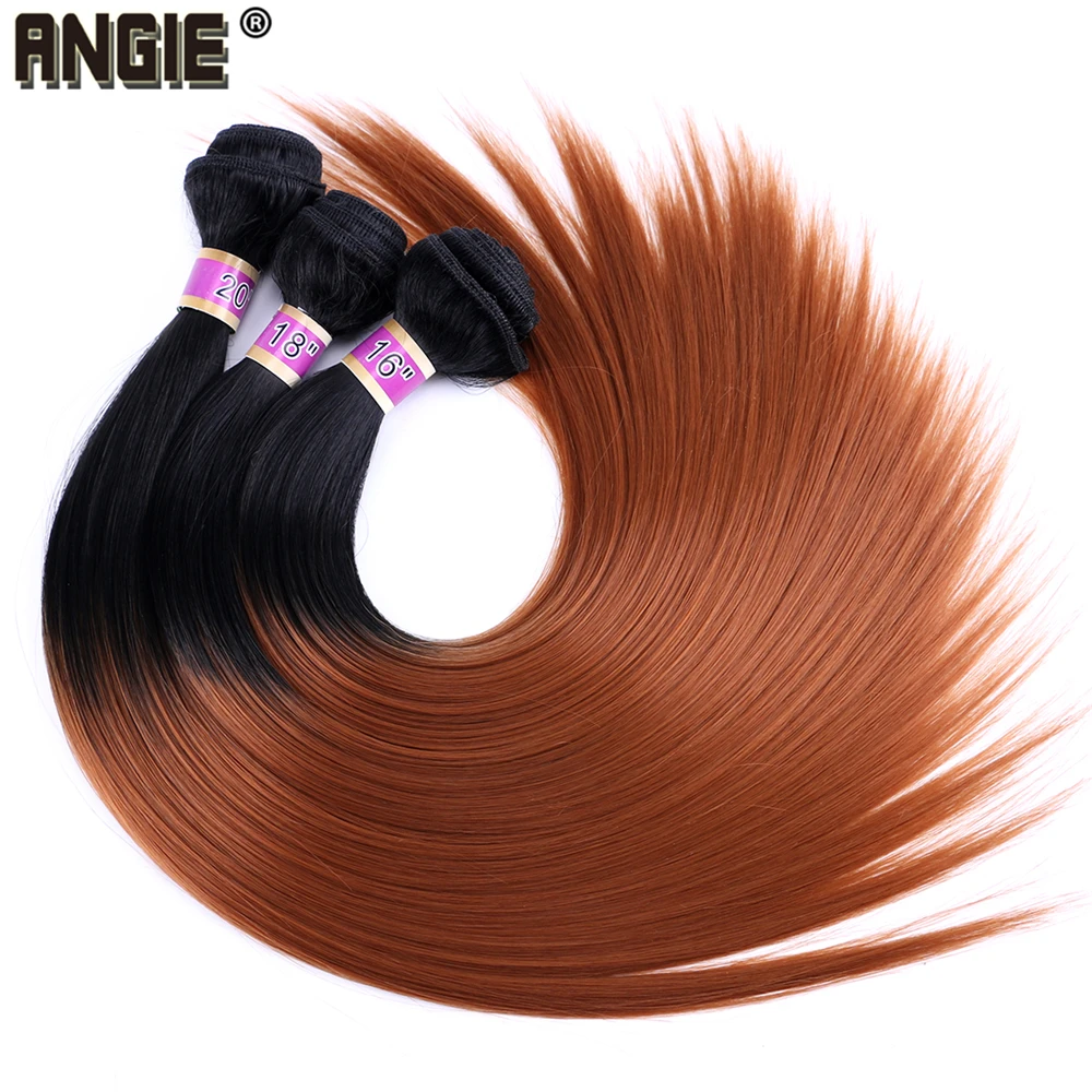 Энджи 16 18 20 дюймов завивка искусственных волос двухтонный Омбре пучки волос шелковистые прямые волосы расширения цельнокроеное платье