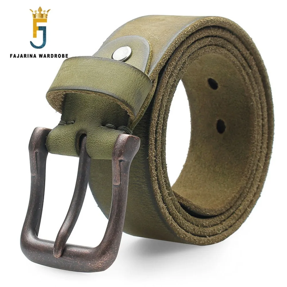 FAJARINA Top Quality Unique Retro Styles Pin Belts Jeans Mens Pure Green Real Geunine Leather Belt for Men 3.8cm Width N17FJ288