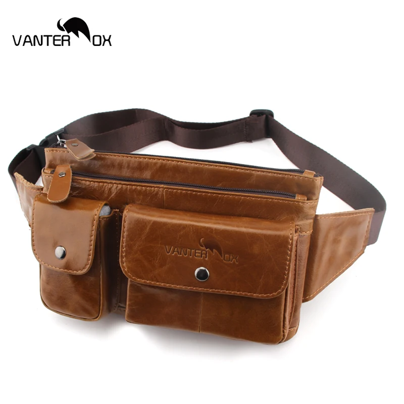 

VANTER OX Genuine Leather Waist Packs Fanny Pack Belt Bag Phone Pouch Bags Travel Chest Bags Waist Pack Male Small Waist Bag