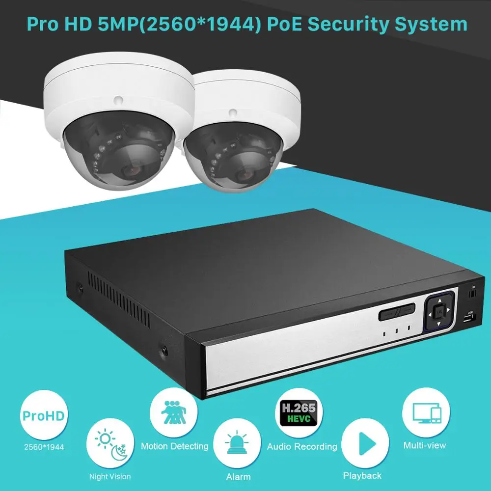 4CH 5.0MP POE NVR комплект 1080 P 5.0MP безопасности Система наблюдения ссtv металлический для эксплуатации в помещении Вандал-надежная ip-камера 2MP P2P видео набор для наблюдения