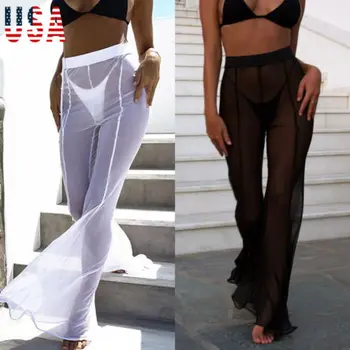 

Women's Beach Mesh Bikini Cover Up Swimwear Transparent Long Pant Trousers