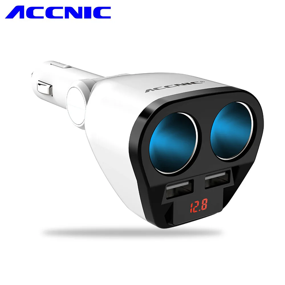 ACCNIC 12V/24V 120W Auto Car USB Car Cigarette Lighter Adapter Socket Splitter Converter 5V 1A/2.4A Car Voltage Diagnose Display