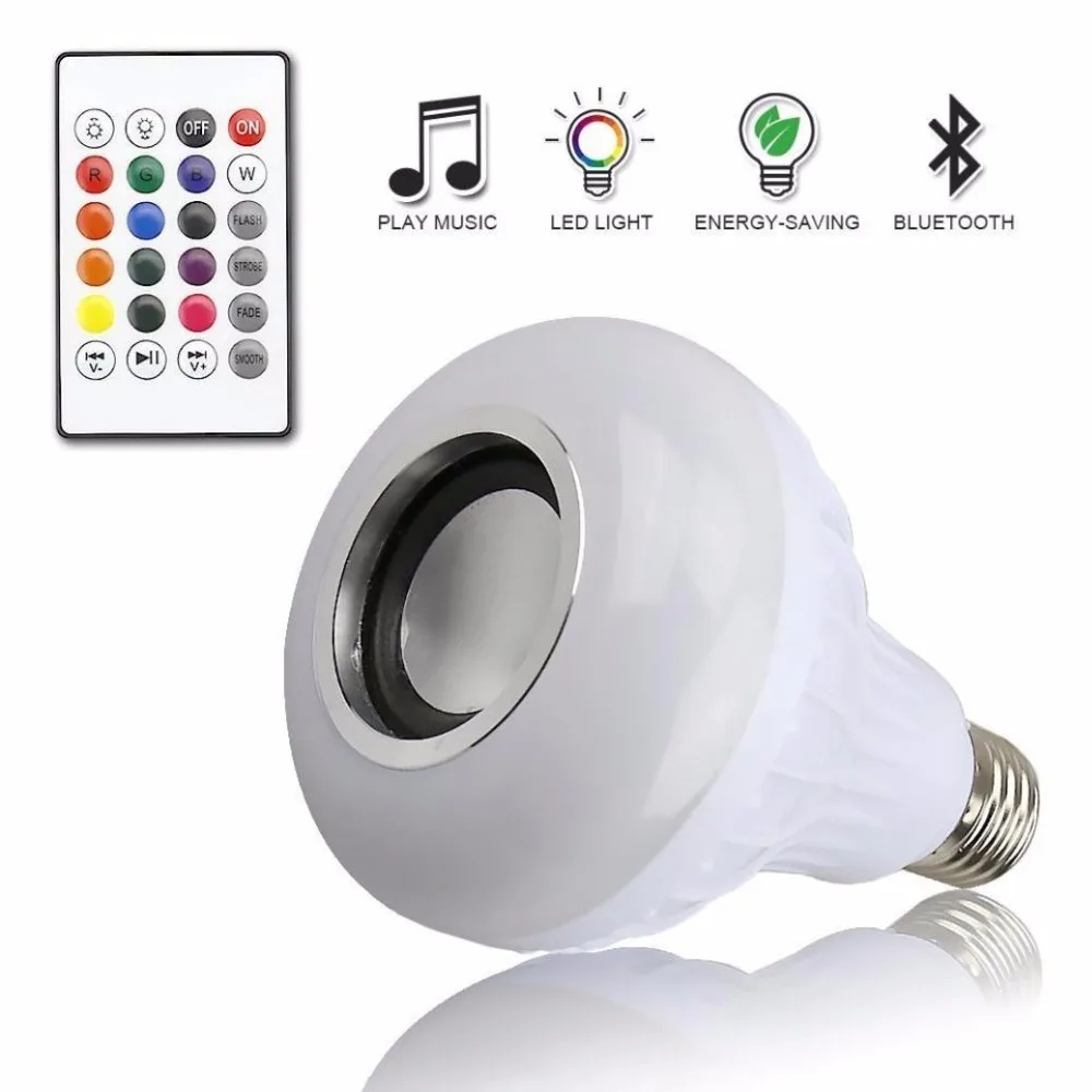 

Bluetooth Speaker LED Music Player Smart Wireless Light Bulb Speakers RGB Audio Speaker With E27 Holder 24 Key Remote Controller