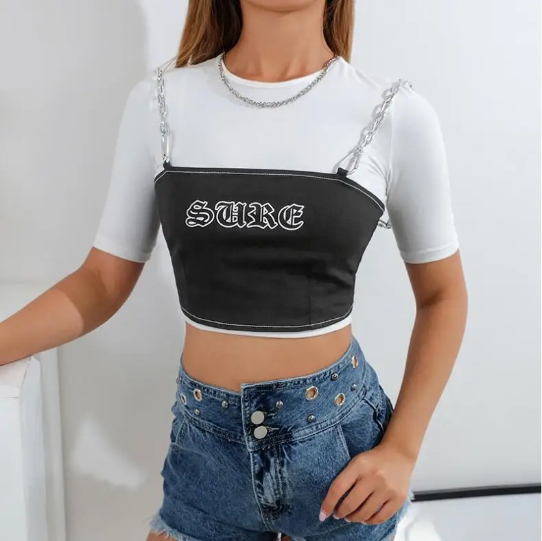 

Summer women's new chain sling print slim vest