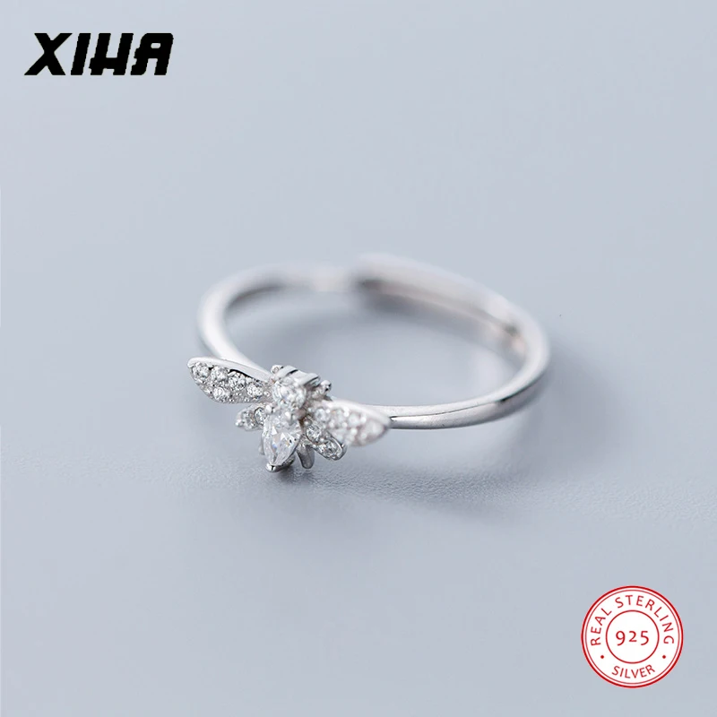 

XIHA 925 Sterling Silver Rings for Women with Stones Small Cubic Zirconia Insect Honeybee Bee Ring Resizable Vintage Jewelry