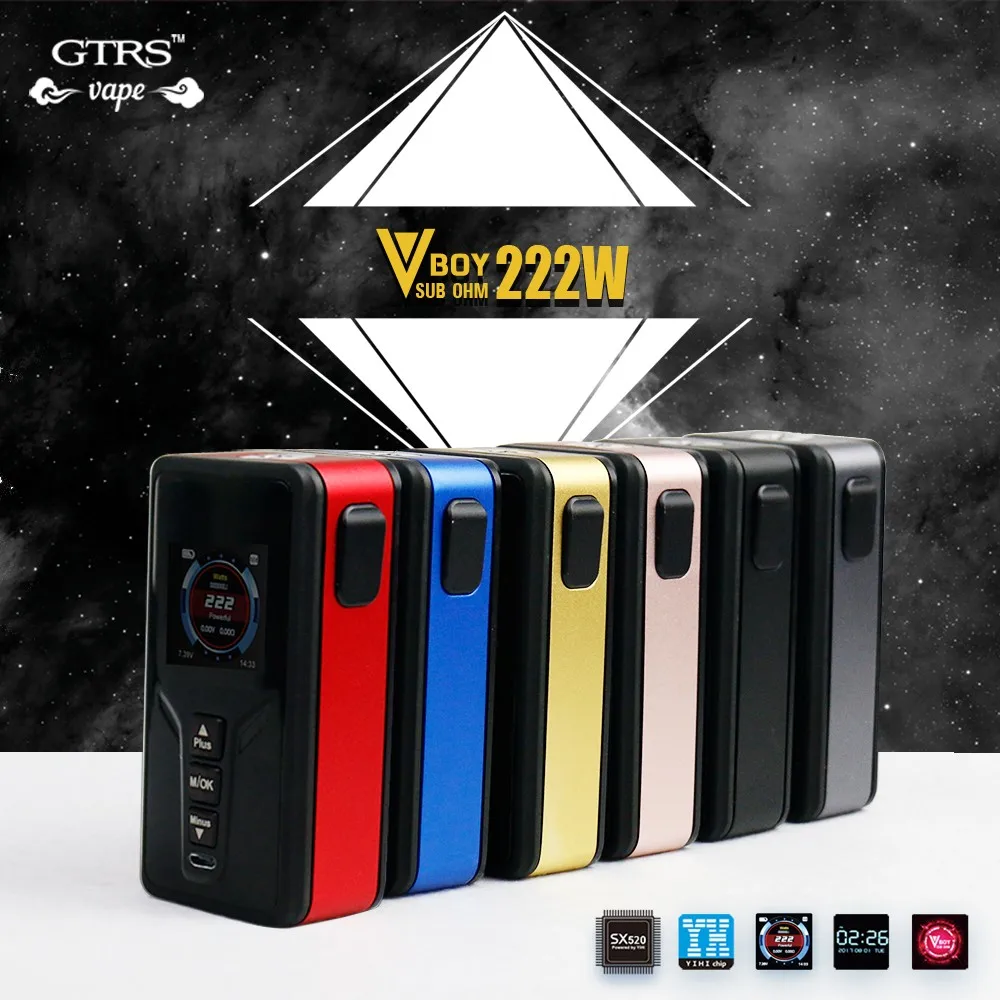 

Original 222W GTRS VBOY 20700 TC Box MOD with SX520 Chip Max 222W Output No 18650 Battery Box Mod GTRS VBOY