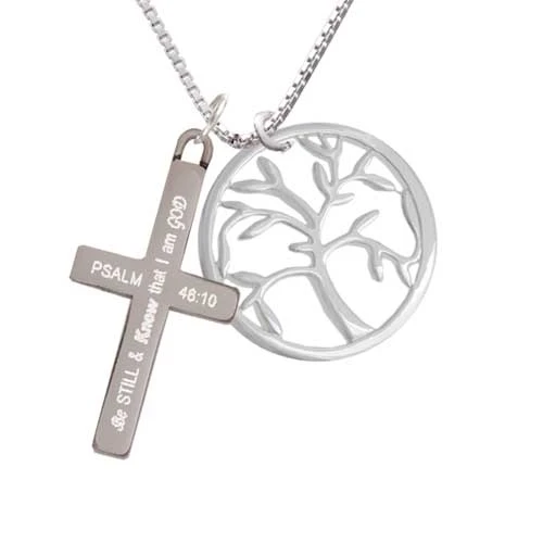 Tree of Life in Circle - Be Still and Know - Cross Necklace (1)