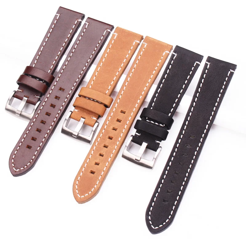 HENGRC Newest 18mm 20mm 22mm Genuine Leather Watchband Belt Manual Men Thick Brown Black Watch Band Strap Buckle Accessories HENGRC Newest 18mm 20mm 22mm Genuine Leather Watchband Belt Manual Men Thick Brown Black Watch Band Strap Buckle Accessories