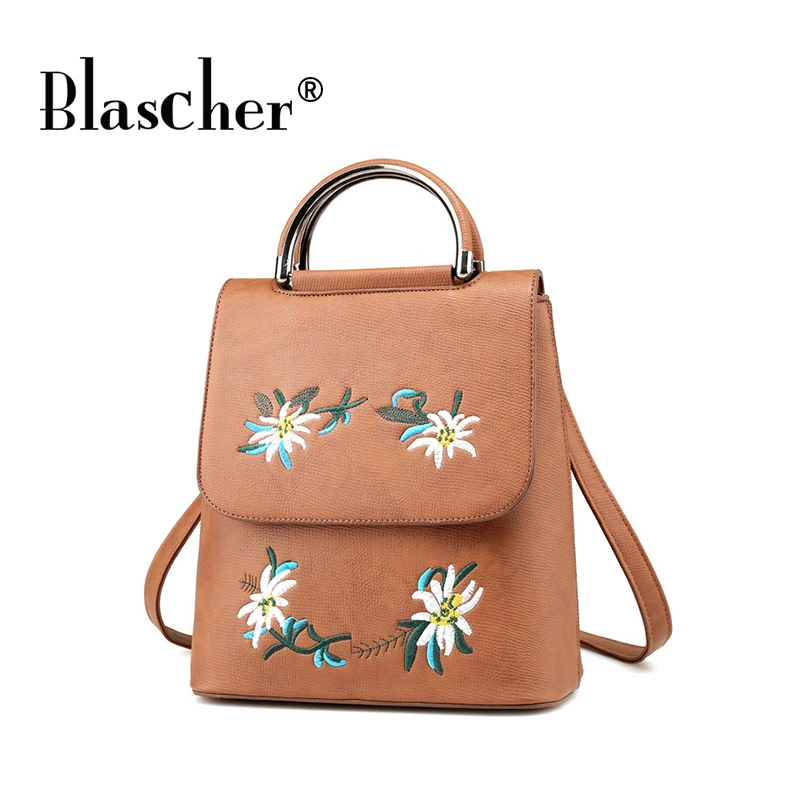 Blascher Embroidery Backpack For Women Embroidery Flowers Covered Type Shoulder Bag Fashion High Quality School Bag