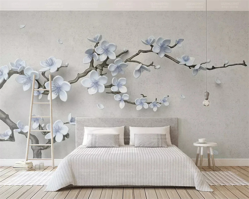 beibehang Customized 2019 new wall papers home decor embossed plum branch 3d three-dimensional Chinese background wallpaper |