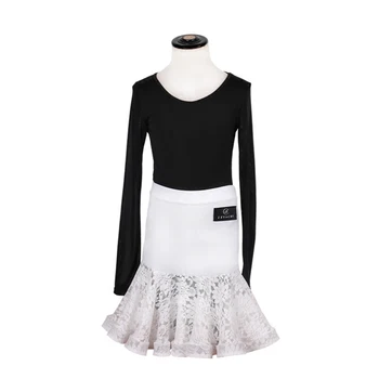 

Slim Girls Latin Dance Skirt Lace Stitching Color Dance Wear For Ballroom Tango Rumba Samba Practice Dancing Costume Set DC1109