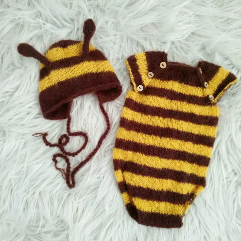 Soft Mohair Bee Hat With Overalls Clothing Set Photo Props Hand Crochet Bonnet Cute Mohair Romper Baby Cap Beanies Newborn Baby Cap Mohair Hathand Crochet Aliexpress