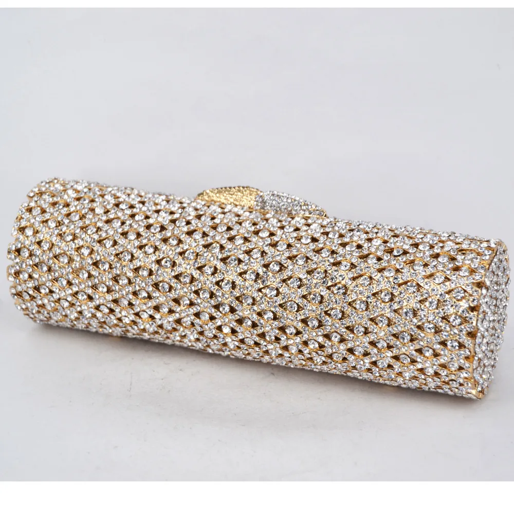 Women Evening Bag Golden Cylindrical Crystal Purse Luxury Clutch Bags Prom purse Silver sparkly diamante banquet bag Bride Wedding Party