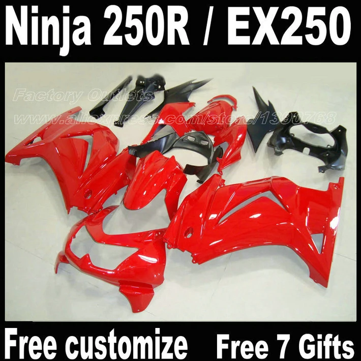 Полный комплект обтекателей для Kawasaki Ninja 250R 2008 - 2014 EX250 08 09 14 красный черный