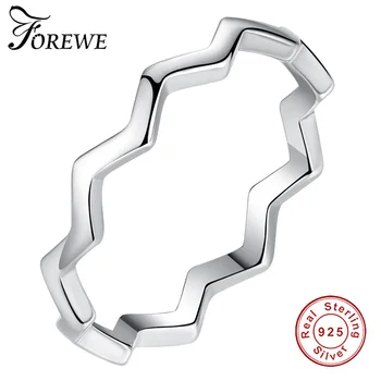 

FOREWE Authentic 100% 925 Sterling Silver Timeless Zig Zag Ring for Women Silver 925 Wave Shape Finger Ring Female Gift