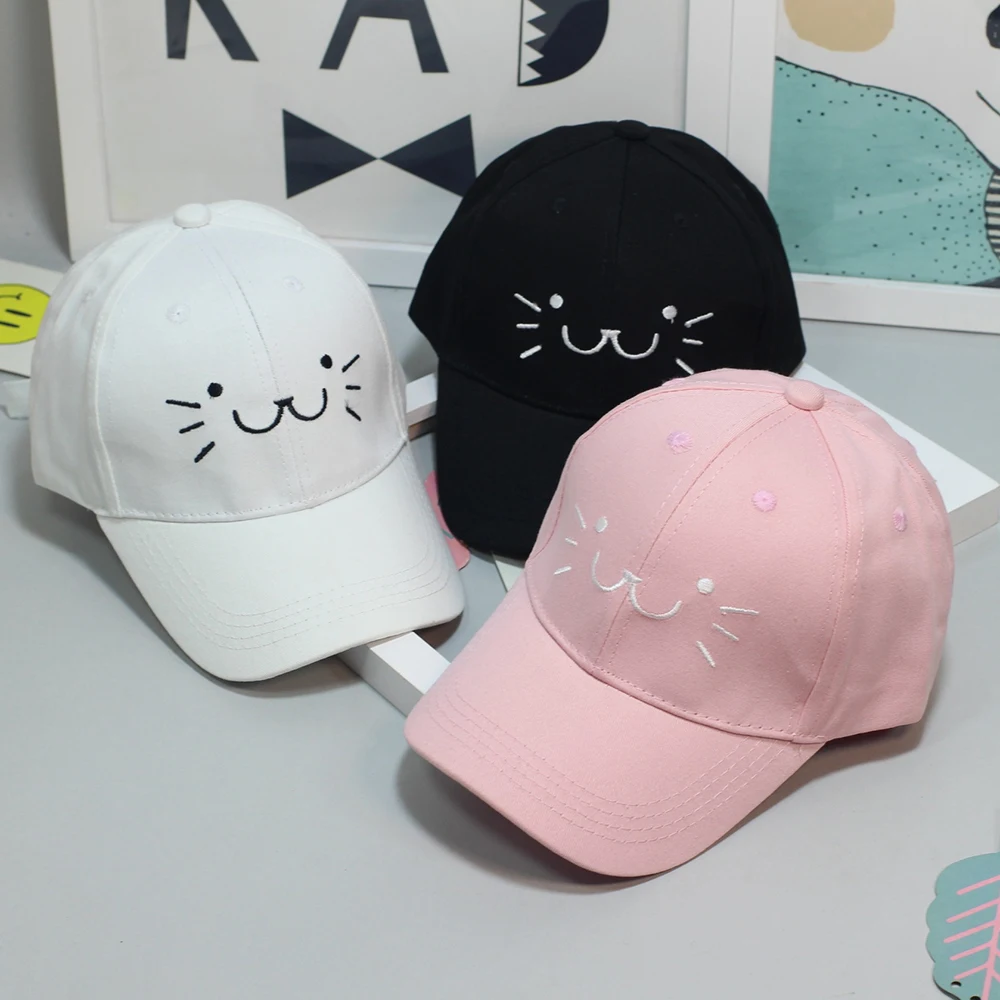 

Fashion Adjustable Embroidery Snapback Baseball Cap Cute Cartoon Cat Face Hip Hop Flat Hat Casual Cap For Boy Girls