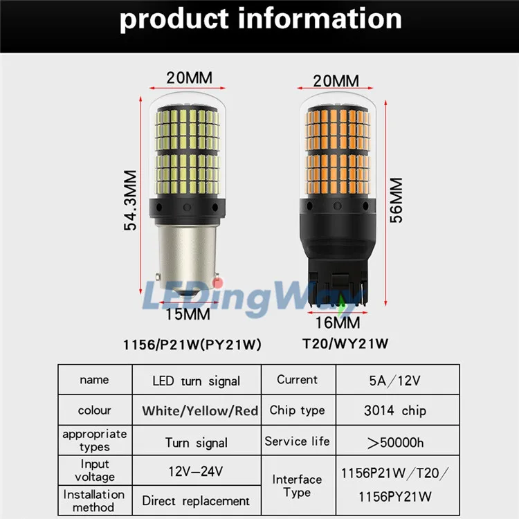 1156 BA15S Bau15S Canbus светодиодный указатель поворота 12-24 В 7440 W21W указатель направления поворота красный белый желтый 1 шт