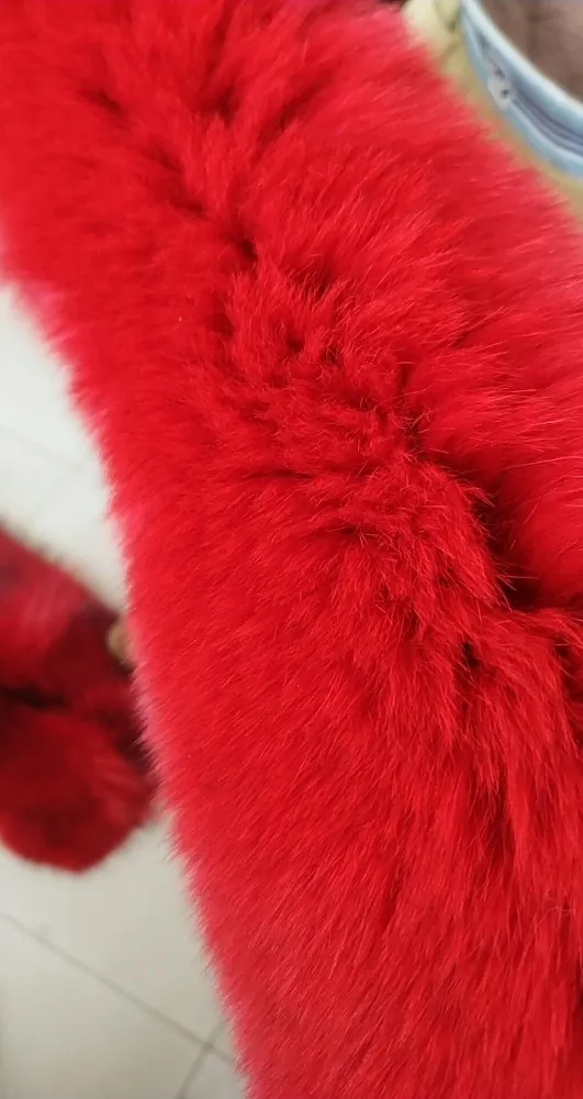 Кожаный меховой воротник женский зимний натуральный мех лисы воротник модный теплый тонкий женский Мягкий шарф пальто воротник - Цвет: red