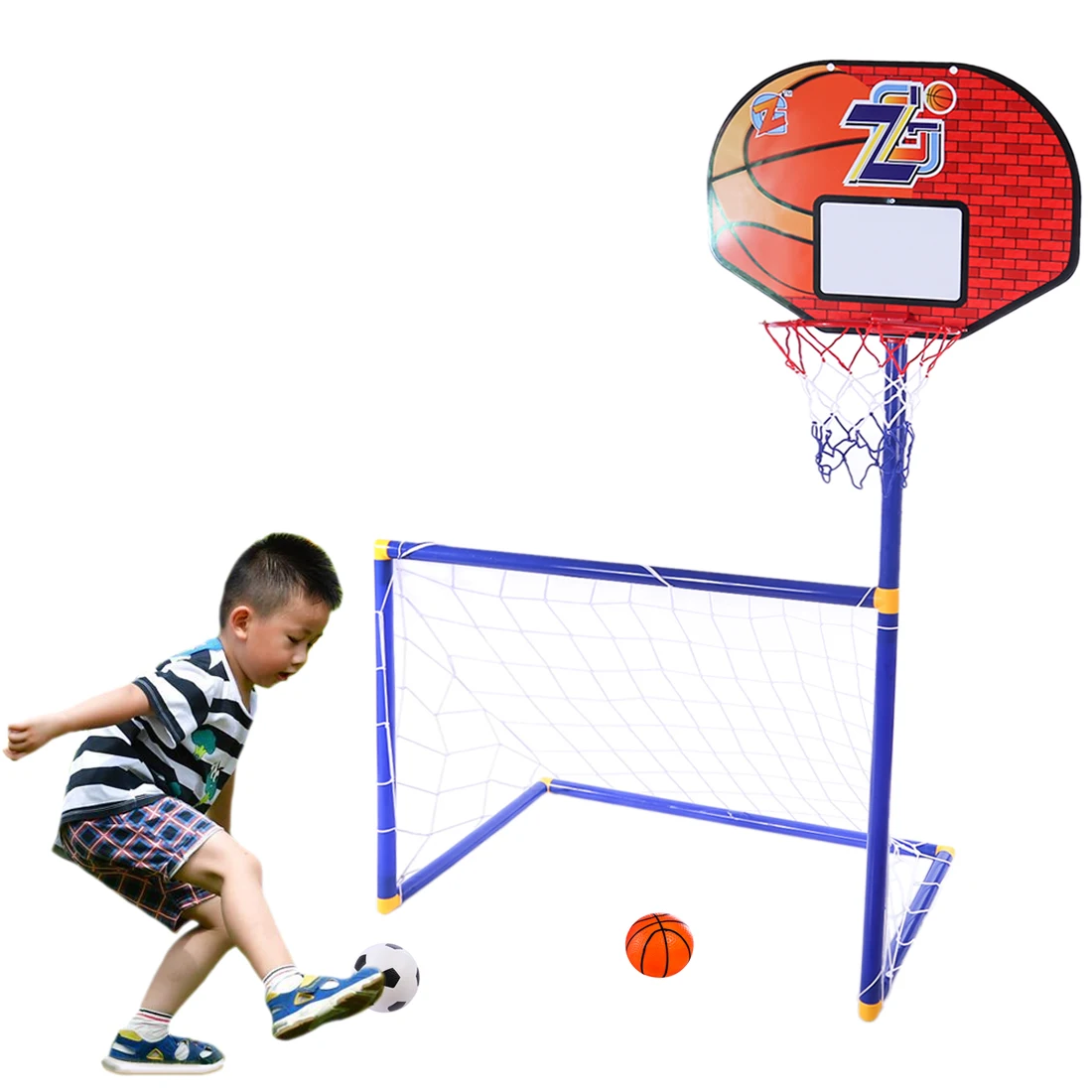 Rowsfire 2 в 1 детское спортивное снаряжение футбольные ворота баскетбольные стойки для детей Наружная игрушка-ZG270-28