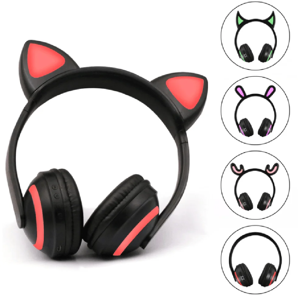 BONWAYE беспроводные Bluetooth кошачьи наушники с семью видами светодиодный светильник мигающий Светящийся Косплей Необычные кошачьи наушники подарки