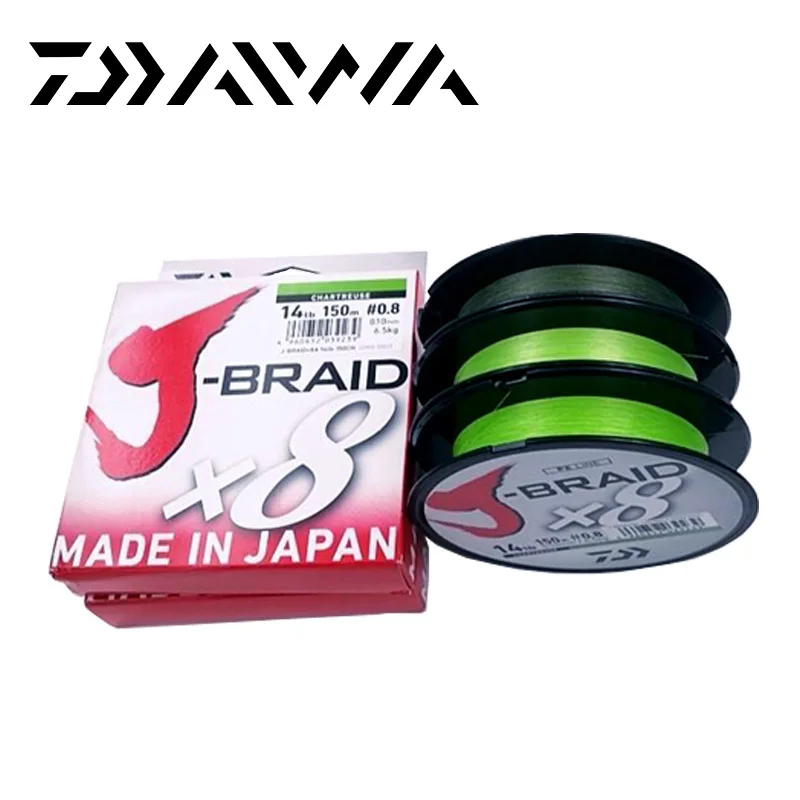 دايوا J-BRAID 8A 150 M الأصلي الأخضر/العشب الأخضر اللون 8 مضفر خيط صنارة الصيد خيط وصنارة أحاديان لصيد السمك 10-60lb صنع في اليابان