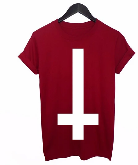 Перевёрнутый Крест напечатанная Мужская футболка религия Swag хипстер девушка ретро-футболка хлопок на заказ футболка для мужчин женщин плюс размер