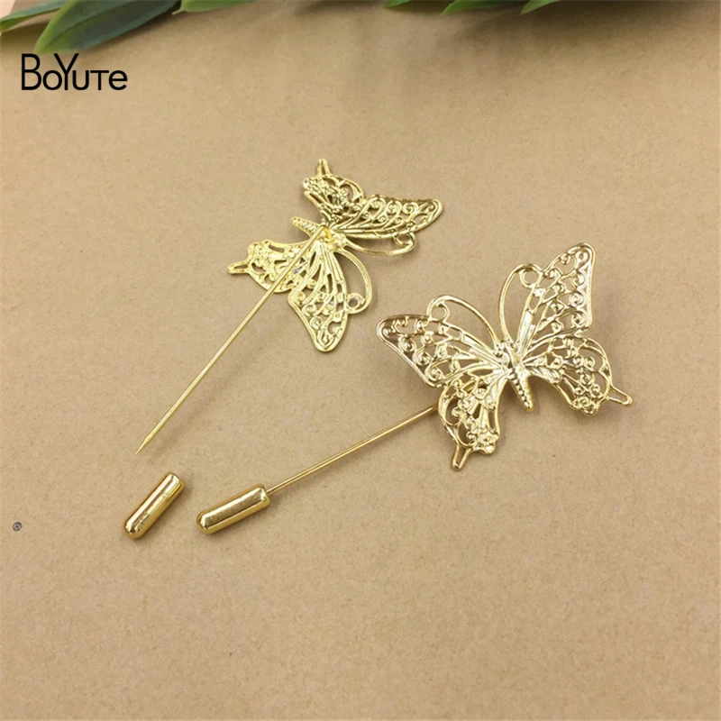 BoYuTe 20Pcs 36*26MM Filigree Butterfly Lapel Pin Men Brooch Pins Gold