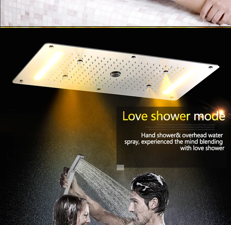 Luxury Shower Set Accessories Ceiling Multifunction Led Strip Shower Head Set with Rainfall Waterfall Spray Mist Water Column (12)