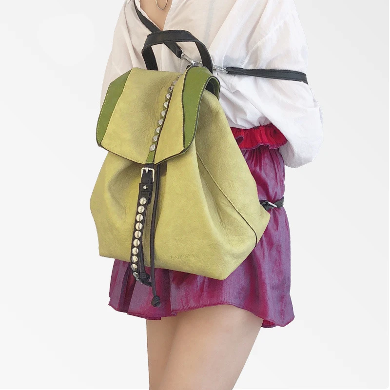 

Fashion Rivet Backpack Large Capacity Buckle Backpack For Women Pu Drawstring Schoolbags Casual Solid Travel Backpacks New 2019