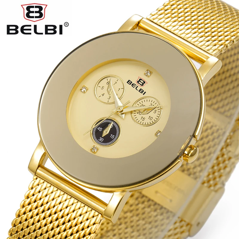 Prix pour BELBI Nouveau Élégante Montre De Mode Femmes D'or En Acier Inoxydable Maille Bracelet Simulation Trois Yeux Dial Casual Quartz Montre-Bracelet Prix pour BELBI Nouveau Élégante Montre De Mode Femmes D'or En Acier Inoxydable Maille Bracelet Simulation Trois Yeux Dial Casual Quartz Montre-Bracelet