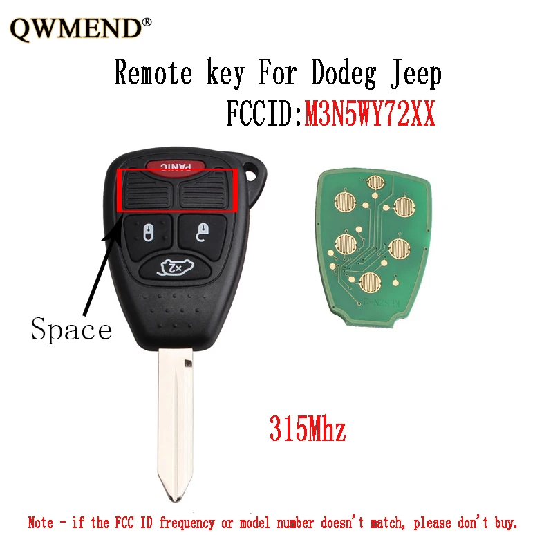 QWMEND 3 + 1 кнопки дистанционного ключа Fob для Jeep Chrylser pelifica Liberty 2004 2005 2006 2007 2008 M3N5WY72XX