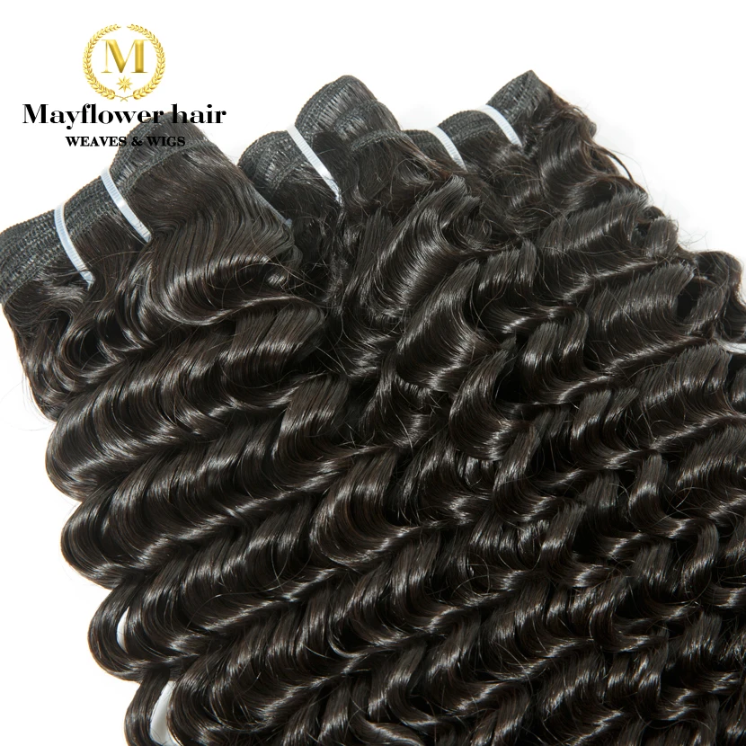 Mayflower 2/3/4 пачки натуральные малайзийские волосы с 13x" кружева фронтальной натуральный черный глубокая волна 12-24" Смешанная Длина