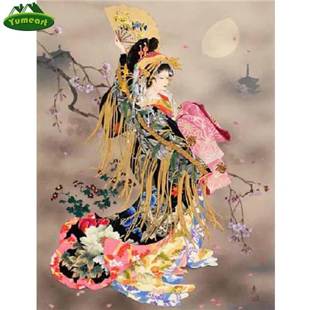 YUMEART полная квадратная Алмазная картина "Японская гейша" Diy мозаика Стразы незавершенная Алмазная вышивка, украшение для дома - Цвет: 5904893