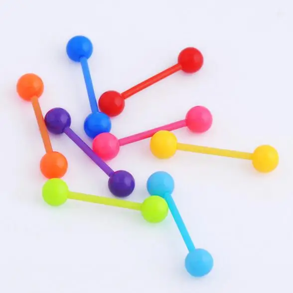 

12 pcs/lot mix Colorful Flexible UV Silicone Tongue Nipple Stud Bar Ring Barbell Piercing Body Jewelry