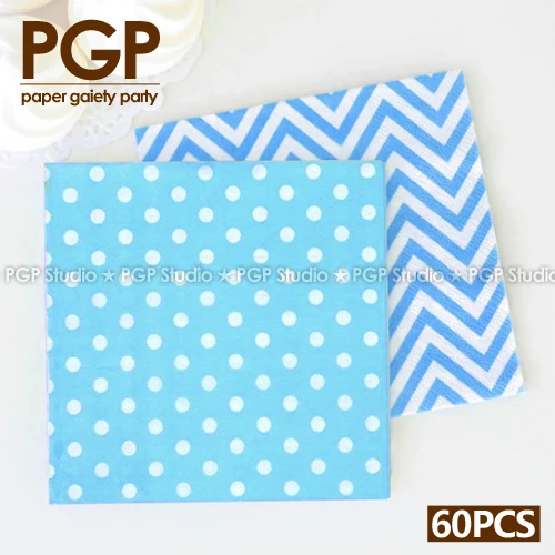 

[PGP] 60pcs Blue Paper Napkins ,For kids Boy 1st First Third 3rd Birthday baby Shower Frozens Winter party, Favor towel tissue