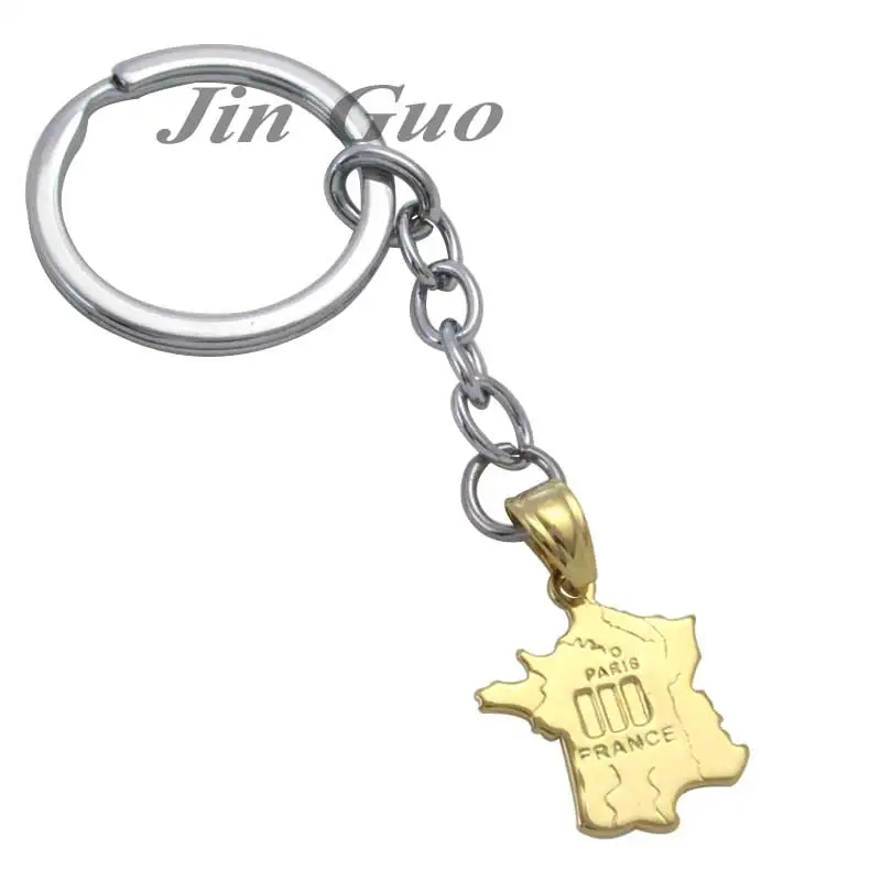 

France map & France National Flag key chain & key ring country map jewelry