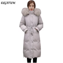 Горячая распродажа! женские зимние тонкие куртки Новые длинные пуховики и парки настоящий большой натуральный мех енота воротник пальто куртка для женщин Casaco Jaq