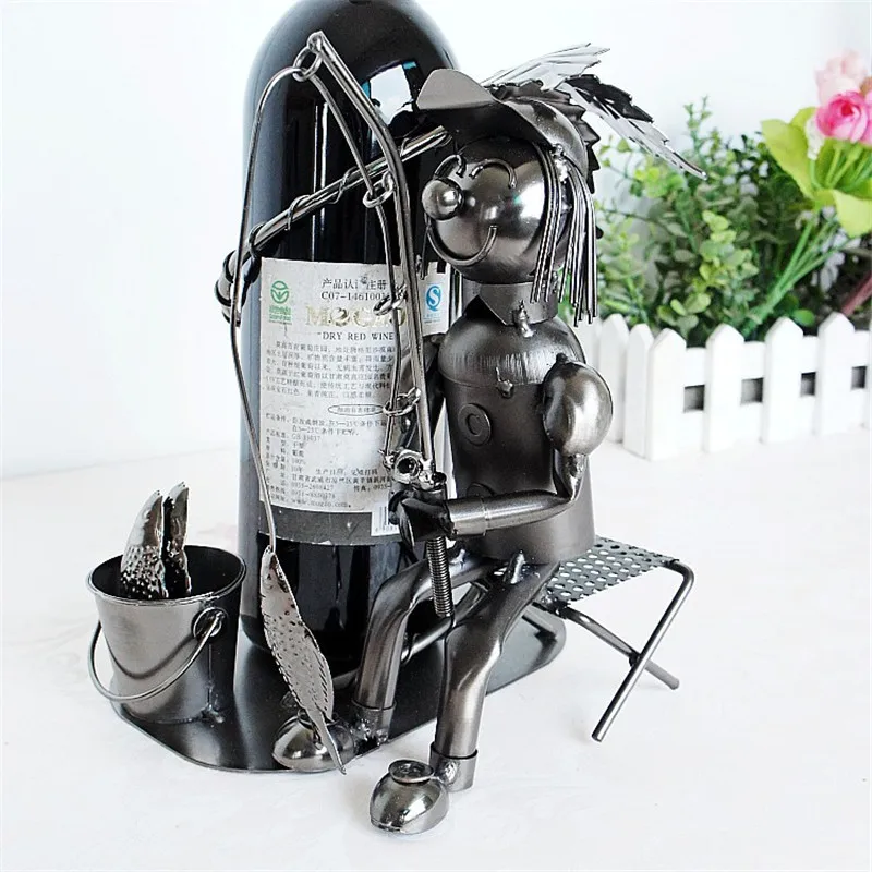 

Fisherman Wine Rack Display Storage Iron Craftwork Home Interior Design Handmade Wine Bottle L3114