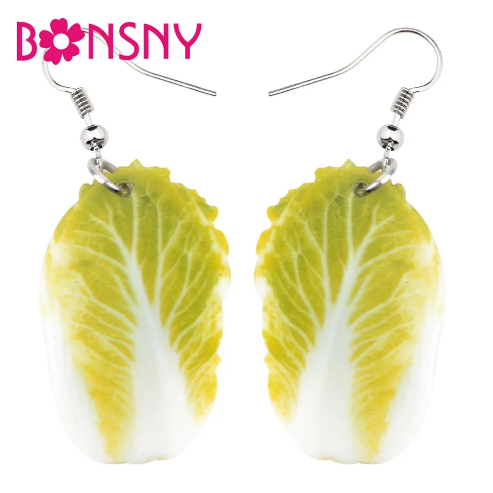 Bonsny Acrylic Green Cabbage Earrings Big Long Dangle Drop Cartoon