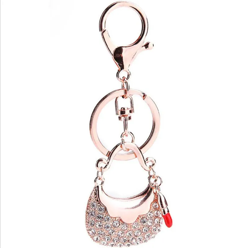 2016 Female New Metal Bag Keyring Charm Red Lipstick Crystal Rhinestone