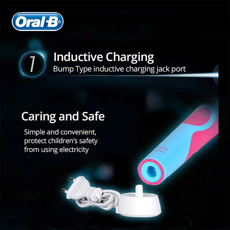 Pаспродажа Электрическая зубная щетка Oral B для детей + сменные насадки для щетки с напоминанием, мягкие зубные щетки с индуктивной зарядкой для детей