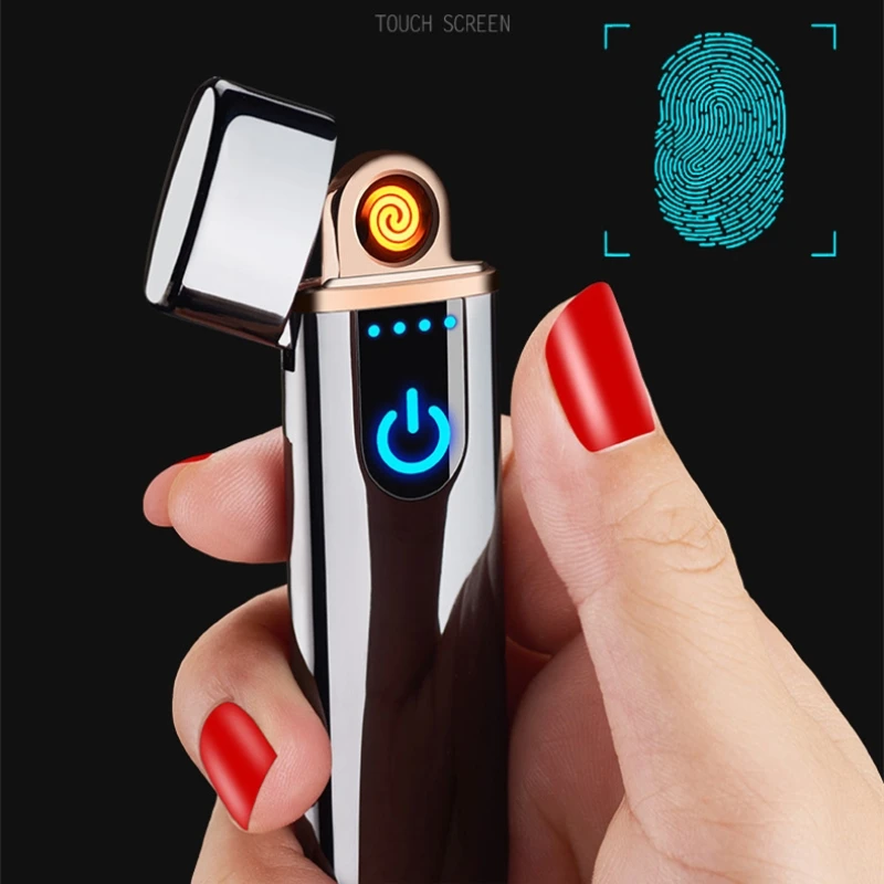 

USB Rechargeable Lighter Free Laser Logo LED Screen Smart Touch Electronic Arc Plasma Lighter Ultra Thin Cigarette Lighter
