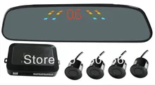 Free shipping wireless car mirror LED parking sensor Rearview Mirror wireless parking Reverse Backup Radar with 4 Sensors