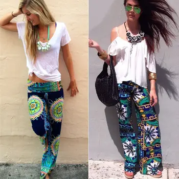 

Women Ladies Floral Casual Wide Leg Long Stretch Pants Loose Printed Long Pant Trousers Summer Women Clothing