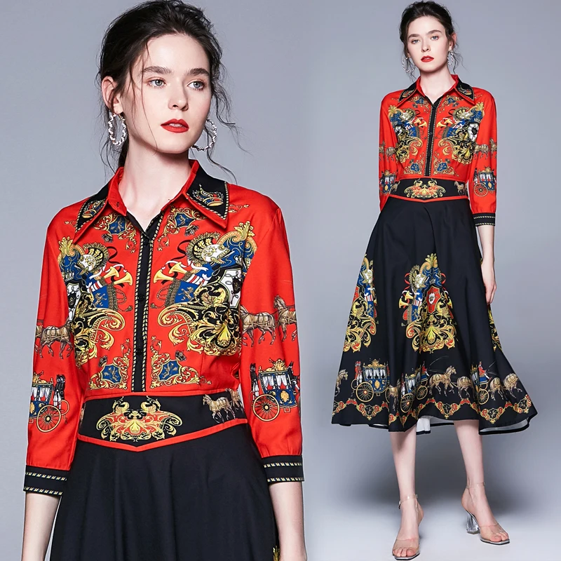 

Women Summer Dress Short Sleeve 2019 Quality Fashion Luxury Print Vintage Dress Long Maxi Runway Dresses Robe Femme