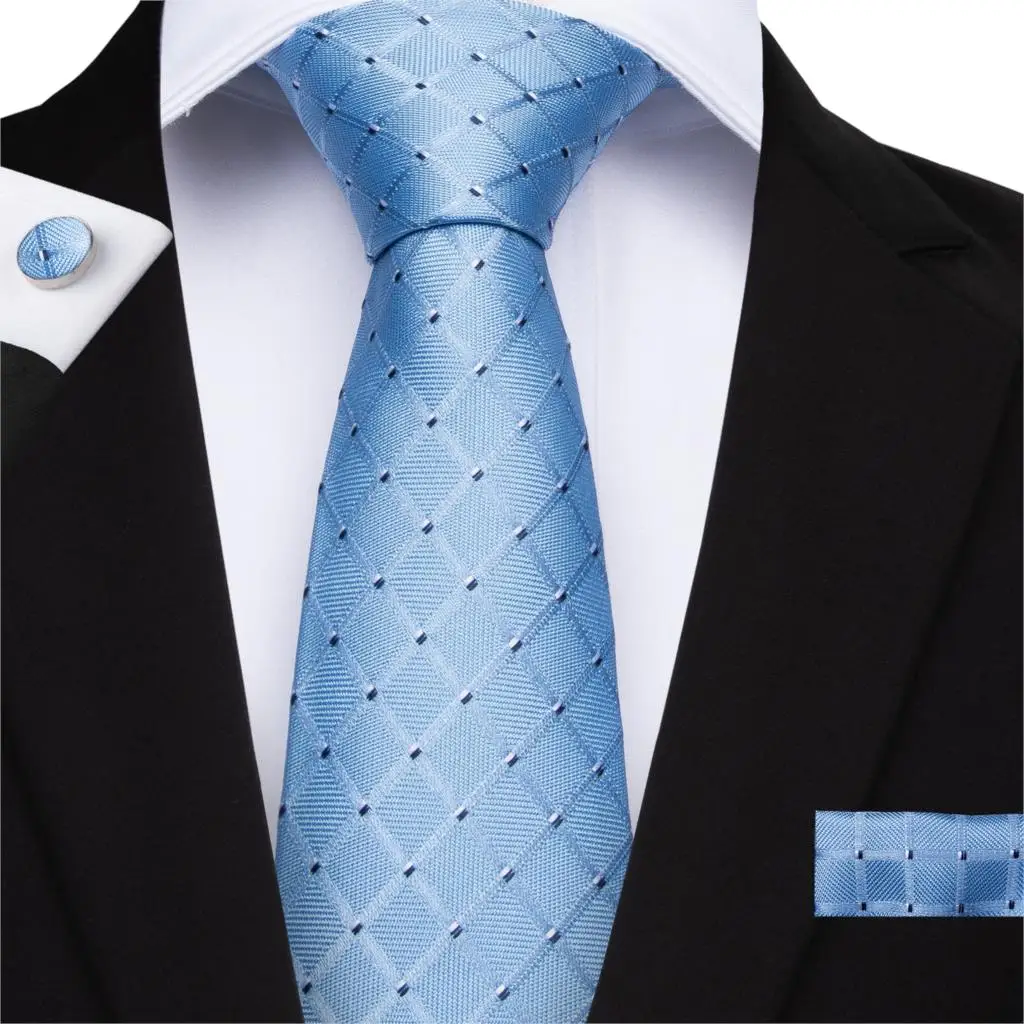 2019 DiBanGu новый синий плед Для мужчин галстук 150 см длинные завязки Hanky запонки галстук Бизнес Свадебный галстук комплект MJ-7130