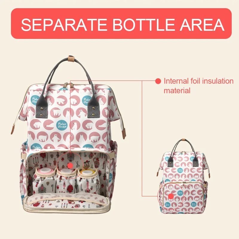 Fashion Polar Bear Printed Mummy Maternity Bag Baby Diaper Backpack Nappy Changing Bags Nursing Wet Stroller Bag For Mom (9)