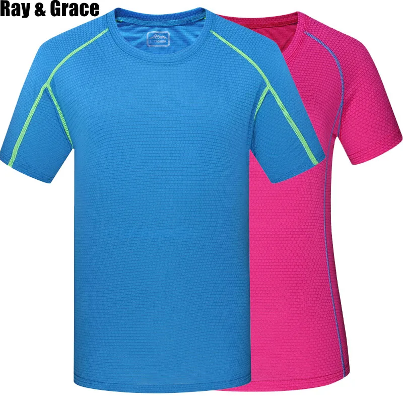 

RAY GRACE Men Quick Dry Breathable T-Shirt Short Sleeve Sport Fitness T-Shirt Hiking Outdoor Gym Sports Women Running T shirt